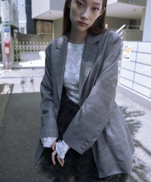 HONEY MI HONEY（ハニーミーハニー）の「check waist shape jacket（テーラードジャケット・レディース・グレー/ベージュ・FREE）」の13枚目の写真