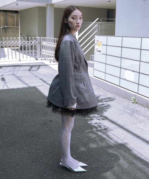 HONEY MI HONEY（ハニーミーハニー）の「check waist shape jacket（テーラードジャケット・レディース・グレー/ベージュ・FREE）」の16枚目の写真