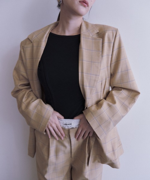 HONEY MI HONEY（ハニーミーハニー）の「check waist shape jacket（テーラードジャケット・レディース・グレー/ベージュ・FREE）」の21枚目の写真