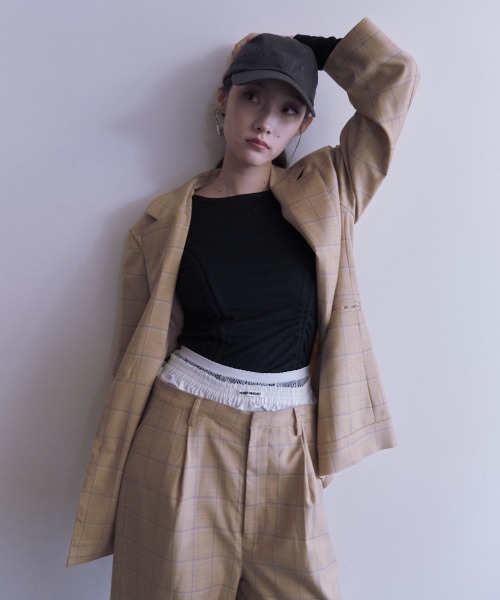 HONEY MI HONEY（ハニーミーハニー）の「check waist shape jacket（テーラードジャケット・レディース・グレー/ベージュ・FREE）」の22枚目の写真