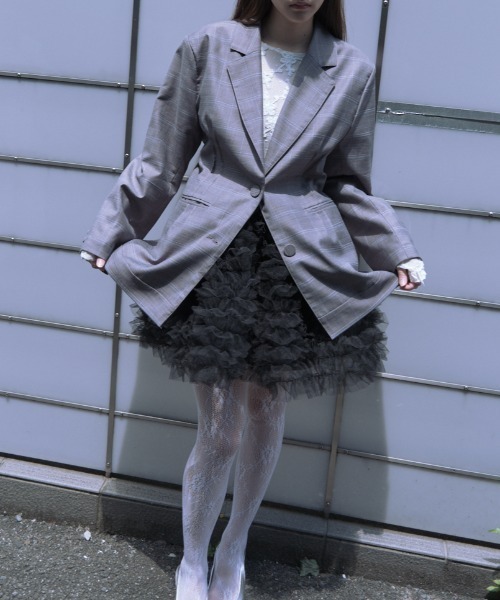 HONEY MI HONEY（ハニーミーハニー）の「check waist shape jacket（テーラードジャケット・レディース・グレー/ベージュ・FREE）」の12枚目の写真