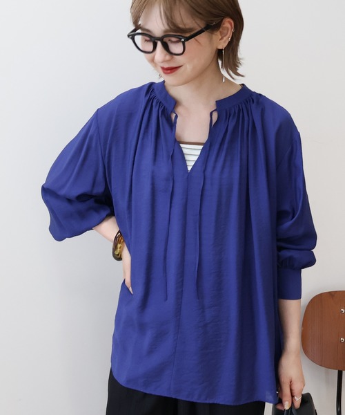 AMERICAN HOLIC（アメリカンホリック）の「スキッパーギャザーブラウス（シャツ/ブラウス・レディース・ブラック/ブルー/イエロー/アイボリー・M/L）」の9枚目の写真