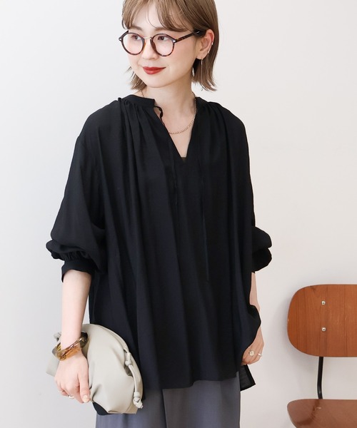 AMERICAN HOLIC（アメリカンホリック）の「スキッパーギャザーブラウス（シャツ/ブラウス・レディース・ブラック/ブルー/イエロー/アイボリー・M/L）」の22枚目の写真