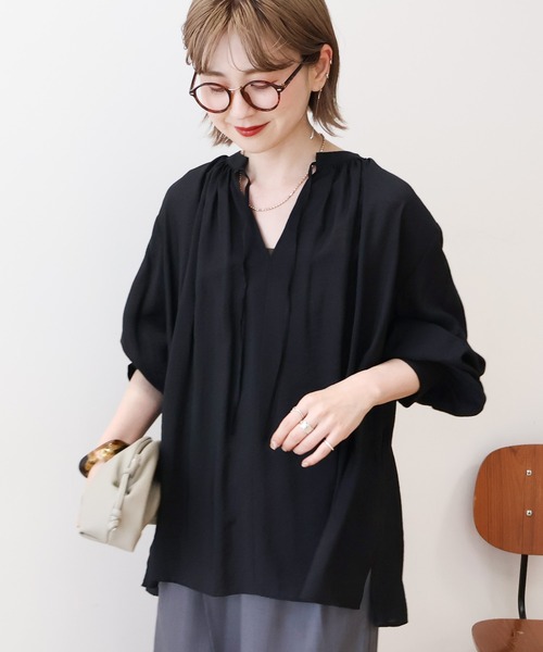 AMERICAN HOLIC（アメリカンホリック）の「スキッパーギャザーブラウス（シャツ/ブラウス・レディース・ブラック/ブルー/イエロー/アイボリー・M/L）」の19枚目の写真