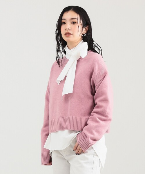 Demi-Luxe BEAMS（デミルクス ビームス）の「【1/1値下げ】7ゲージ ウール クルーネック プルオーバー［手洗い可］（ニット/セーター・レディース・グレー/ネイビー/ピンク・ONE SIZE）」の3枚目の写真