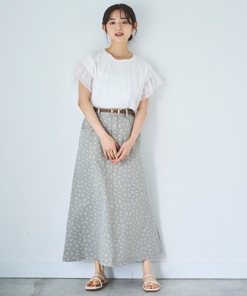 mil（ミル）の「デニム マーメイドスカート 【無地/フラワープリント】（スカート・レディース・ブラック/サックスブルー/グレイッシュベージュ・XS/S）」の19枚目の写真