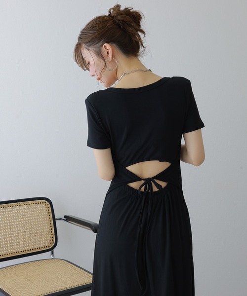 LAULEN（ローレン）の「back separate cut long dress /バックセパレートフレアカットロングドレス（ワンピース・レディース・ブラック/チャコールグレー・FREE）」の2枚目の写真