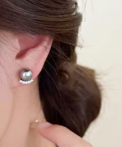 パールピアス K10YGフレッシュウォーターパール/ホワイトトパーズピアス