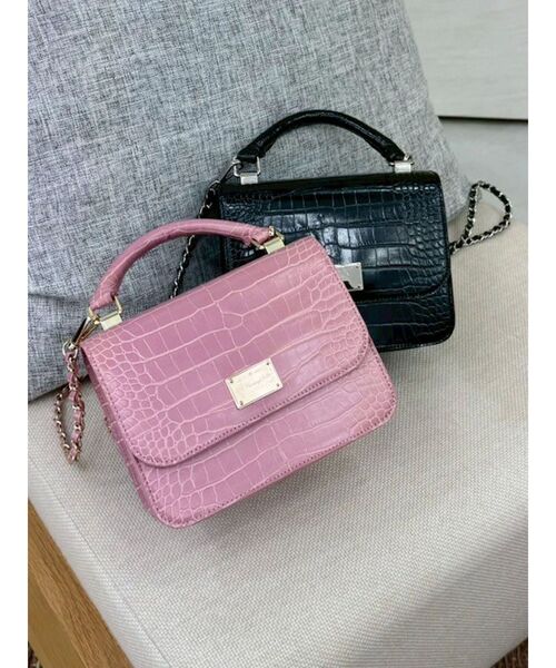 MERCURYDUO（マーキュリーデュオ）の「クロコチェーンミニバッグ（ハンドバッグ・レディース・ブラック/ピンク・FREE）」の3枚目の写真