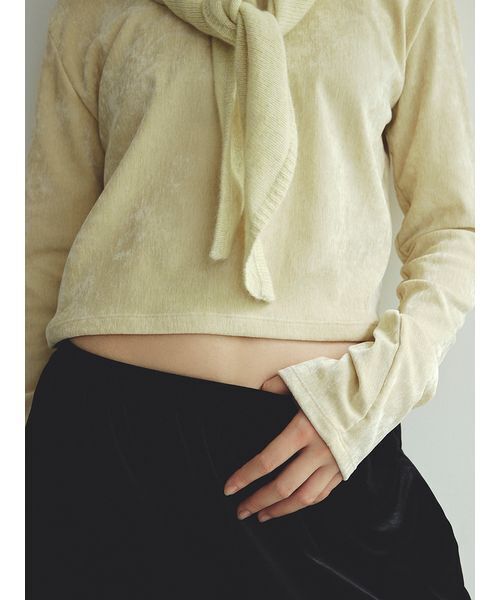 MIESROHE(ミースロエ)の「短丈モールUネックプルオーバー(Tシャツ/カットソー・レディース・イエロー/ホワイト/ブラック・F)」の6枚目の写真