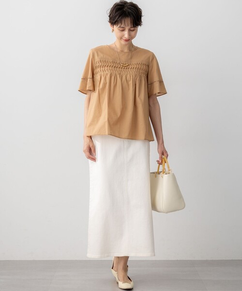 23区（ニジュウサンク）の「【WEB&一部店舗限定】コットンローン ピンタック フレア ブラウス（シャツ/ブラウス・レディース・ブラック系/黄土色系/ネイビー系/スカイブルー系・40/38）」の12枚目の写真