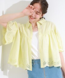スカラップ」に該当するレディースのシャツ/ブラウス（イエロー