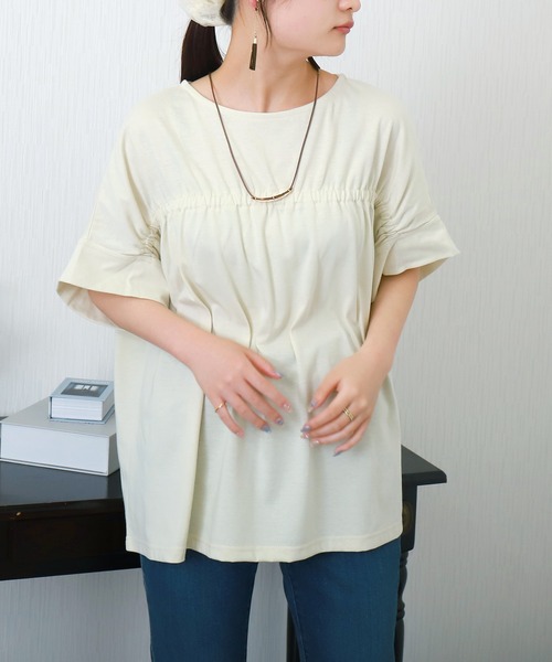 libelle more（リベル モア）の「ギャザー切替Tシャツ/プルオーバー（Tシャツ/カットソー・レディース・キナリ/ブラック/ベージュ/オフホワイト・M/L）」の2枚目の写真