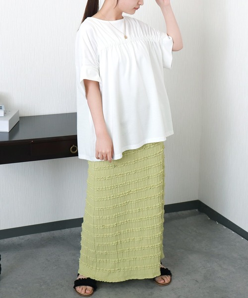 libelle more（リベル モア）の「ギャザー切替Tシャツ/プルオーバー（Tシャツ/カットソー・レディース・キナリ/ブラック/ベージュ/オフホワイト・M/L）」の6枚目の写真