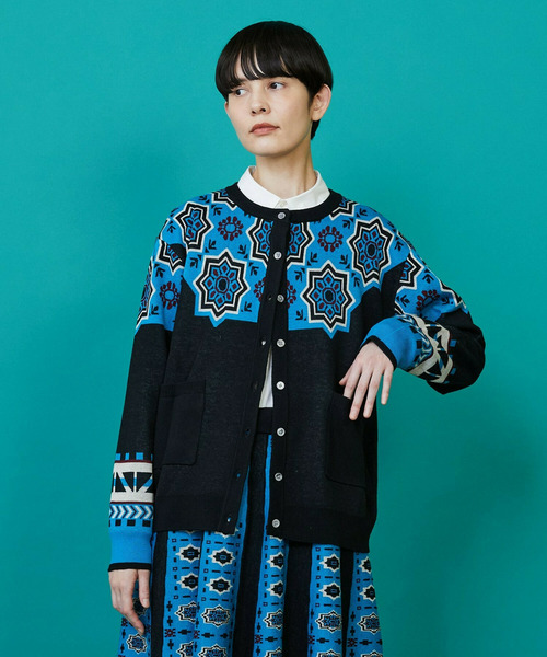 FRAPBOIS（フラボア）の「タイルニット カーディガン（カーディガン/ボレロ・レディース・ネイビー/ブラック・1）」の2枚目の写真