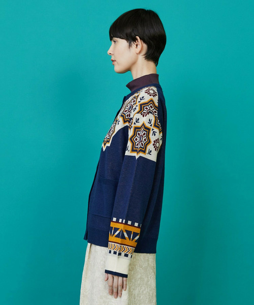 FRAPBOIS（フラボア）の「タイルニット カーディガン（カーディガン/ボレロ・レディース・ネイビー/ブラック・1）」の3枚目の写真