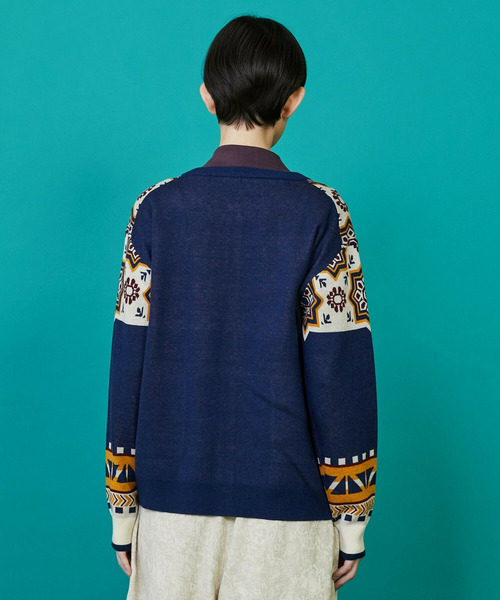 FRAPBOIS（フラボア）の「タイルニット カーディガン（カーディガン/ボレロ・レディース・ネイビー/ブラック・1）」の4枚目の写真