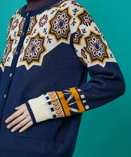 FRAPBOIS（フラボア）の「タイルニット カーディガン（カーディガン/ボレロ・レディース・ネイビー/ブラック・1）」の5枚目の写真