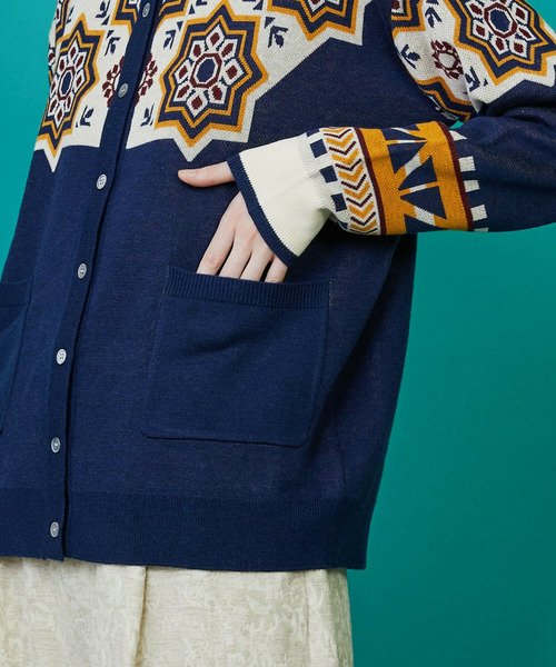 FRAPBOIS（フラボア）の「タイルニット カーディガン（カーディガン/ボレロ・レディース・ネイビー/ブラック・1）」の6枚目の写真