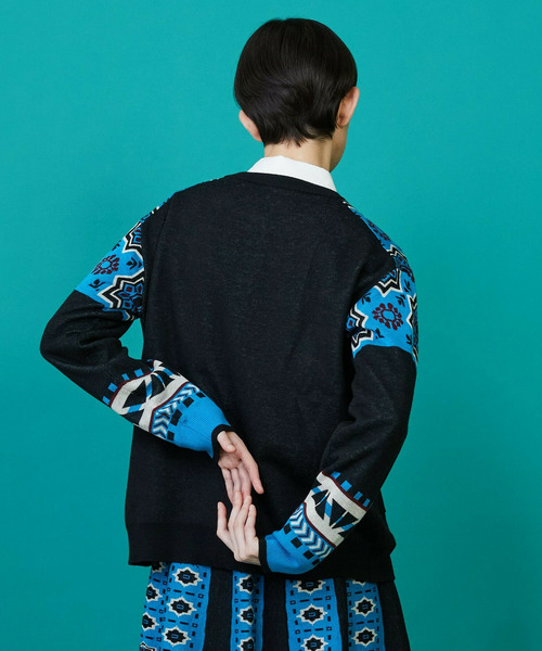 FRAPBOIS（フラボア）の「タイルニット カーディガン（カーディガン/ボレロ・レディース・ネイビー/ブラック・1）」の15枚目の写真