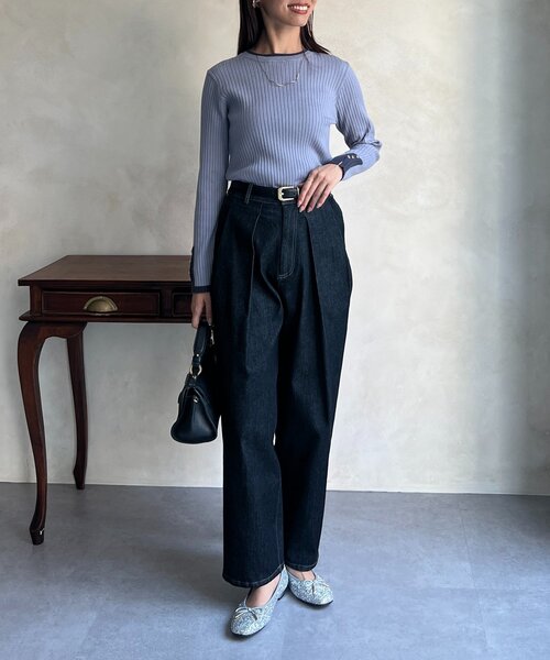 Chez toi(シェトワ)の「袖口ボタンバイカラープルオーバー(ニット/セーター・レディース・アイボリー/ブラック/キャメル/ブルー・FREE)」の6枚目の写真