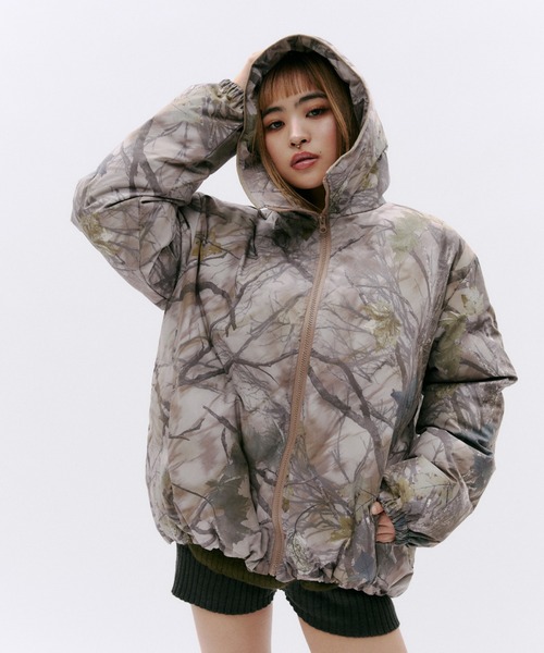 ドローコード付きフーディー中綿アウター（ダウンジャケット/コート