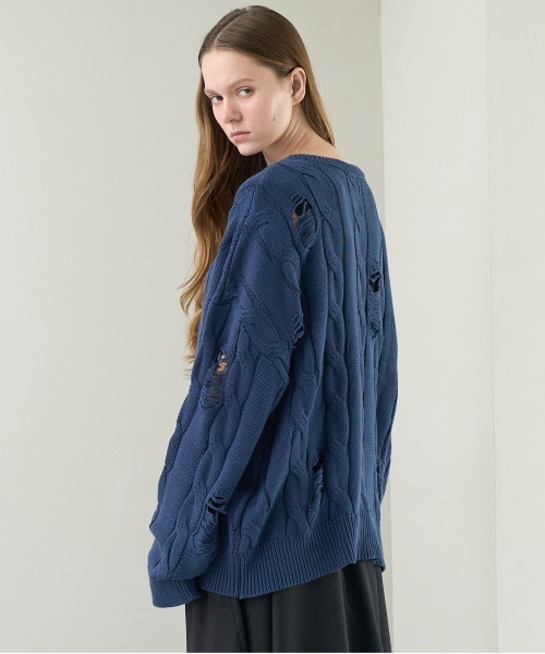 Vintage Design Distressed Cable Knit Sweater - ヴィンテージ