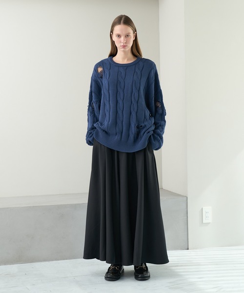 KUUUPY（クーピー）の「Vintage Design Distressed Cable Knit Sweater - ヴィンテージデザインダメージケーブルニット（ニット/セーター・メンズ・ブルー/ブラック・SMALL/MEDIUM/LARGE）」の3枚目の写真