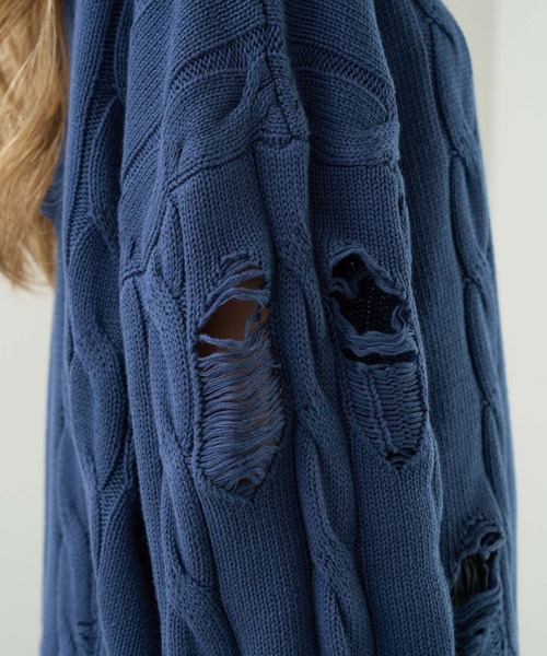 KUUUPY（クーピー）の「Vintage Design Distressed Cable Knit Sweater - ヴィンテージデザインダメージケーブルニット（ニット/セーター・メンズ・ブルー/ブラック・SMALL/MEDIUM/LARGE）」の17枚目の写真