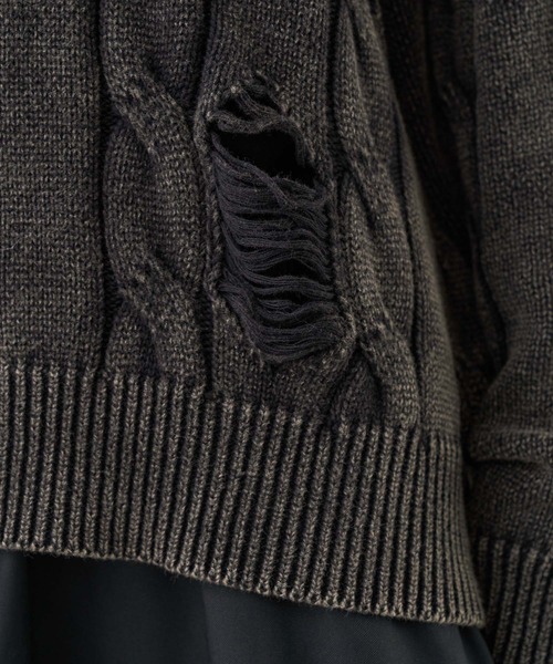 KUUUPY（クーピー）の「Vintage Design Distressed Cable Knit Sweater - ヴィンテージデザインダメージケーブルニット（ニット/セーター・メンズ・ブルー/ブラック・SMALL/MEDIUM/LARGE）」の11枚目の写真