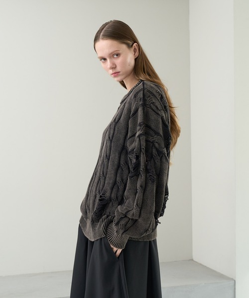 KUUUPY（クーピー）の「Vintage Design Distressed Cable Knit Sweater - ヴィンテージデザインダメージケーブルニット（ニット/セーター・メンズ・ブルー/ブラック・SMALL/MEDIUM/LARGE）」の5枚目の写真