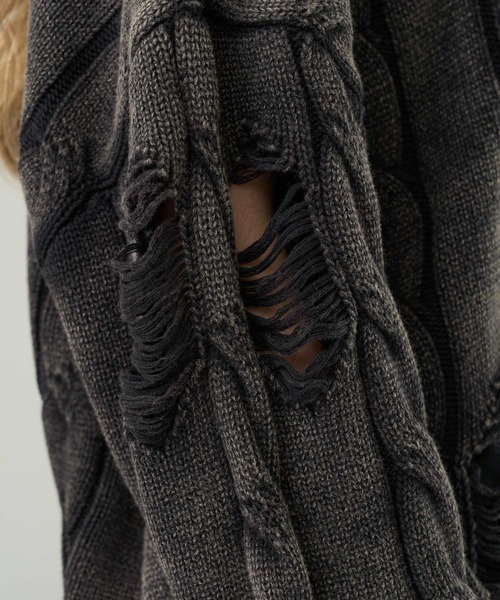KUUUPY（クーピー）の「Vintage Design Distressed Cable Knit Sweater - ヴィンテージデザインダメージケーブルニット（ニット/セーター・メンズ・ブルー/ブラック・SMALL/MEDIUM/LARGE）」の10枚目の写真