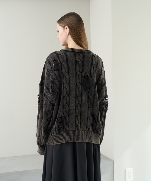 KUUUPY（クーピー）の「Vintage Design Distressed Cable Knit Sweater - ヴィンテージデザインダメージケーブルニット（ニット/セーター・メンズ・ブルー/ブラック・SMALL/MEDIUM/LARGE）」の7枚目の写真