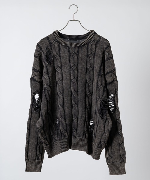 Vintage Design Distressed Cable Knit Sweater - ヴィンテージ