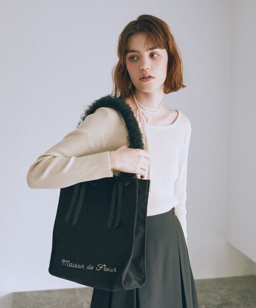 Maison de FLEUR トートバッグ オリーブグリーン チュールハンドルスクエアトートバッグ（トートバッグ）｜Maison