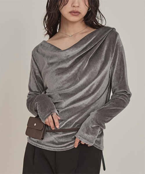 miette(ミエット)の「シアーベロアドレープトップス(Tシャツ/カットソー・レディース・ブラック/オフホワイト/グレー/ブラウン・FREE)」の1枚目の写真