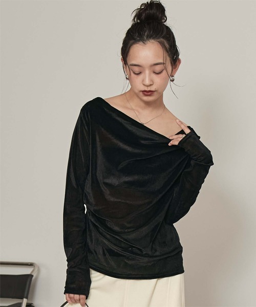 セール】シアーベロアドレープトップス（Tシャツ/カットソー