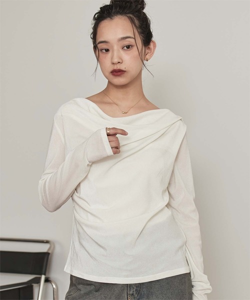 miette(ミエット)の「シアーベロアドレープトップス(Tシャツ/カットソー・レディース・ブラック/オフホワイト/グレー/ブラウン・FREE)」の5枚目の写真