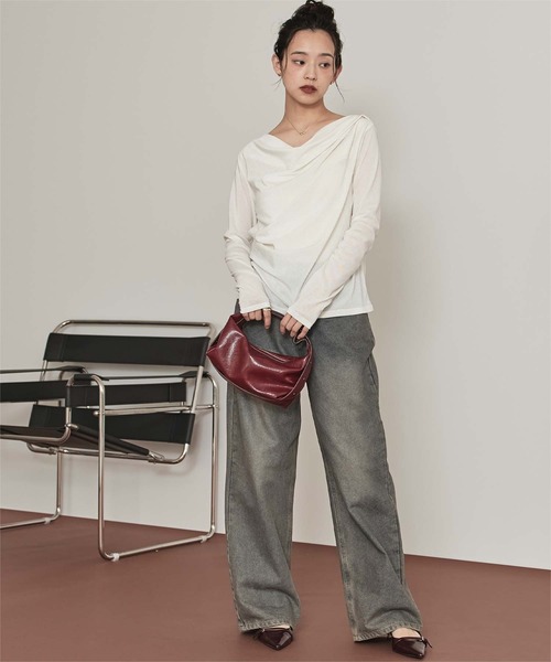 miette(ミエット)の「シアーベロアドレープトップス(Tシャツ/カットソー・レディース・ブラック/オフホワイト/グレー/ブラウン・FREE)」の6枚目の写真