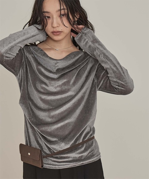 miette(ミエット)の「シアーベロアドレープトップス(Tシャツ/カットソー・レディース・ブラック/オフホワイト/グレー/ブラウン・FREE)」の21枚目の写真
