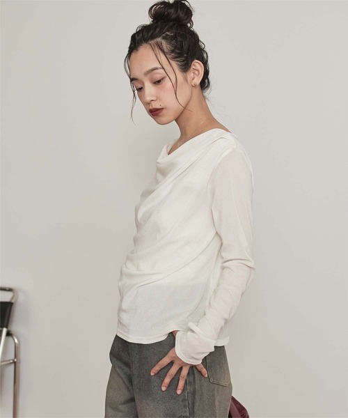 miette(ミエット)の「シアーベロアドレープトップス(Tシャツ/カットソー・レディース・ブラック/オフホワイト/グレー/ブラウン・FREE)」の7枚目の写真