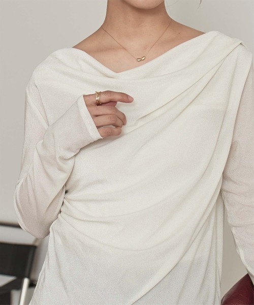 miette(ミエット)の「シアーベロアドレープトップス(Tシャツ/カットソー・レディース・ブラック/オフホワイト/グレー/ブラウン・FREE)」の8枚目の写真