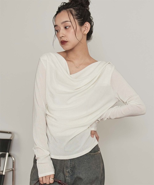 miette(ミエット)の「シアーベロアドレープトップス(Tシャツ/カットソー・レディース・ブラック/オフホワイト/グレー/ブラウン・FREE)」の10枚目の写真