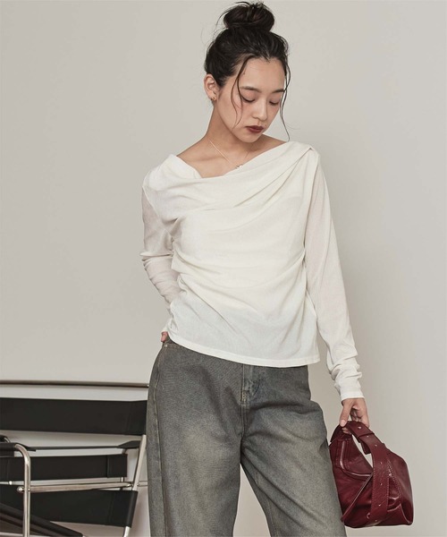 miette(ミエット)の「シアーベロアドレープトップス(Tシャツ/カットソー・レディース・ブラック/オフホワイト/グレー/ブラウン・FREE)」の11枚目の写真
