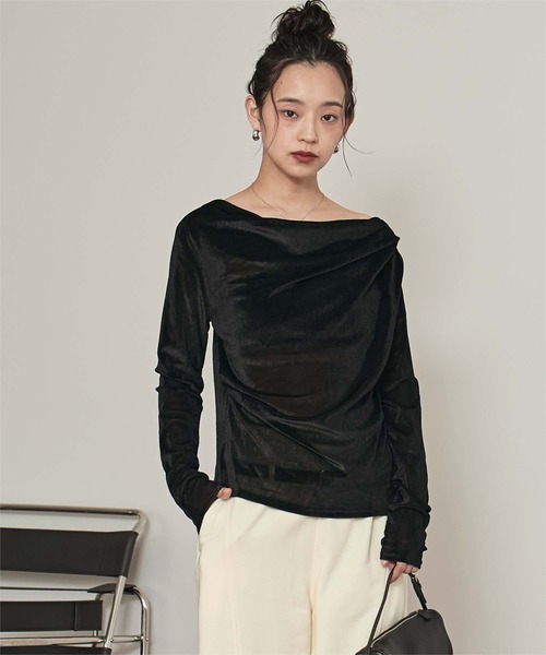 miette(ミエット)の「シアーベロアドレープトップス(Tシャツ/カットソー・レディース・ブラック/オフホワイト/グレー/ブラウン・FREE)」の15枚目の写真