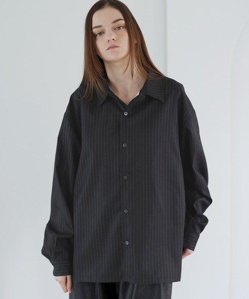 SOCCE（ソーシー）の「【防シワ】ボックスカットルーズレギュラーシャツ（シャツ/ブラウス・メンズ・ブラック/サックスブルー/チャコール/ホワイト/ストライプ/チェック・S/M/L/XL）」の5枚目の写真