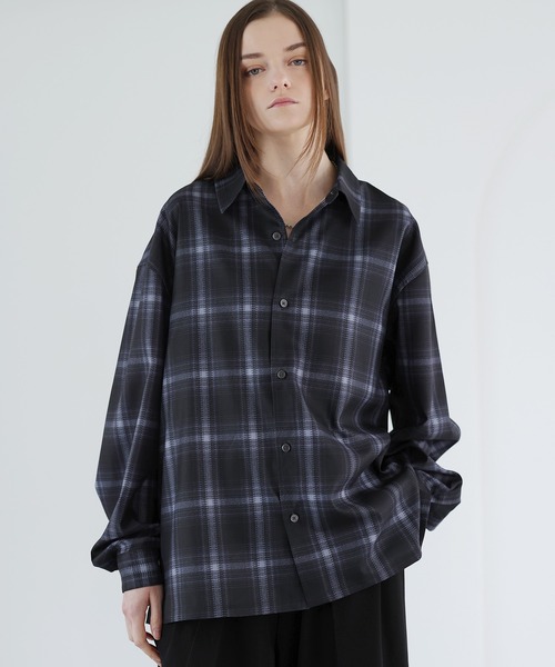 SOCCE（ソーシー）の「【防シワ】ボックスカットルーズレギュラーシャツ（シャツ/ブラウス・メンズ・ブラック/サックスブルー/チャコール/ホワイト/ストライプ/チェック・S/M/L/XL）」の6枚目の写真