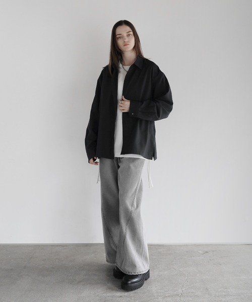 SOCCE（ソーシー）の「【防シワ】ボックスカットルーズレギュラーシャツ（シャツ/ブラウス・メンズ・ブラック/サックスブルー/チャコール/ホワイト/ストライプ/チェック・S/M/L/XL）」の22枚目の写真