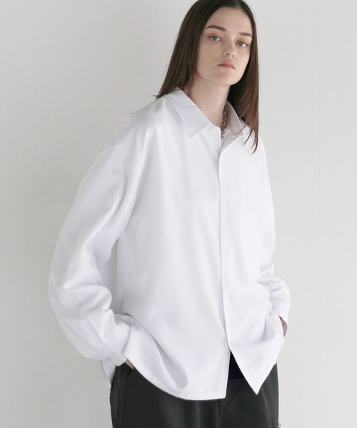 SOCCE（ソーシー）の「【防シワ】ボックスカットルーズレギュラーシャツ（シャツ/ブラウス・メンズ・ブラック/サックスブルー/チャコール/ホワイト/ストライプ/チェック・S/M/L/XL）」の9枚目の写真