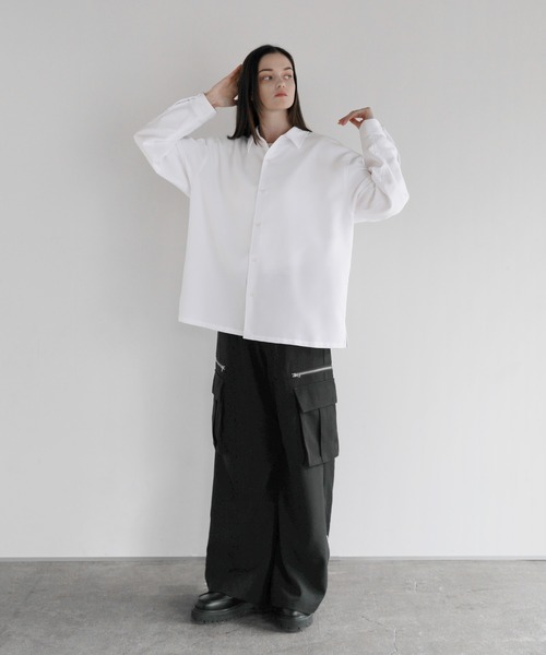 SOCCE（ソーシー）の「【防シワ】ボックスカットルーズレギュラーシャツ（シャツ/ブラウス・メンズ・ブラック/サックスブルー/チャコール/ホワイト/ストライプ/チェック・S/M/L/XL）」の11枚目の写真